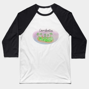 Cambodia watercolor Island travel, beach, sea and palm trees. Holidays and vacation, summer and relaxation Baseball T-Shirt